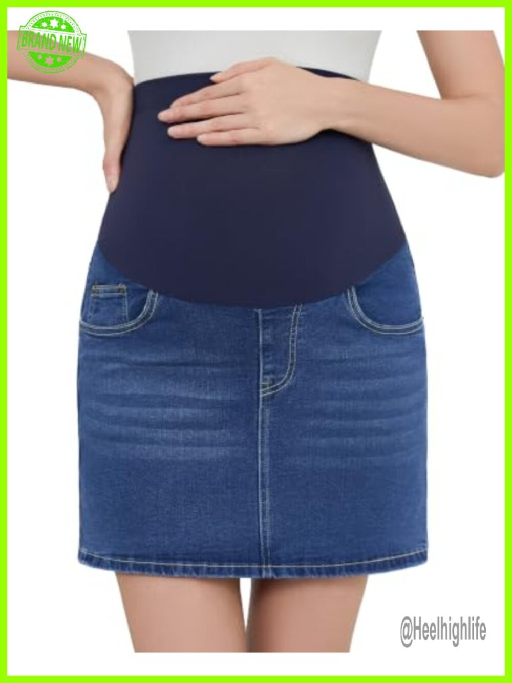Maternity Denim Skirt Over Belly Stretchy Pregnancy Skirt Built-in Shorts